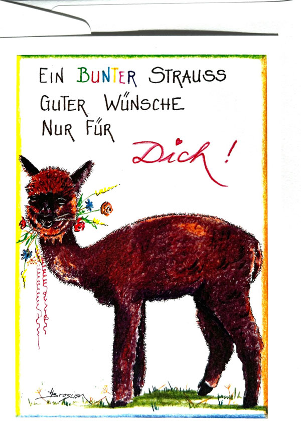 Ein bunter Strauss - Alpaka Grußkarte von Heidemarie Brosien