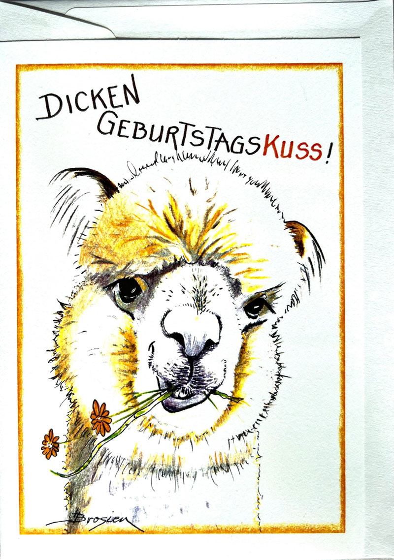 Dicken Geburtstagskuss - Alpaka Grußkarte von Heidemarie Brosien