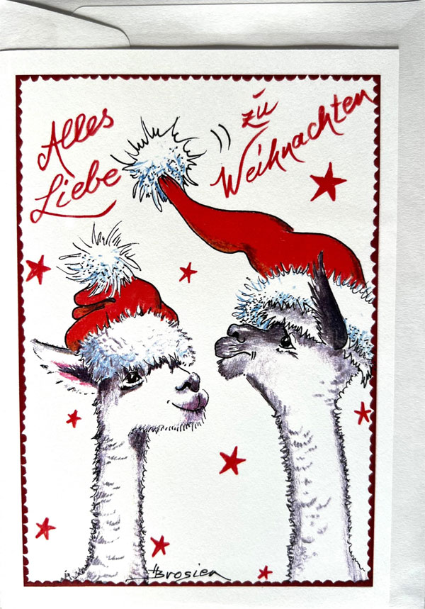 Alles Liebe zu Weihnachten - Alpaka Grußkarte von Heidemarie Brosien