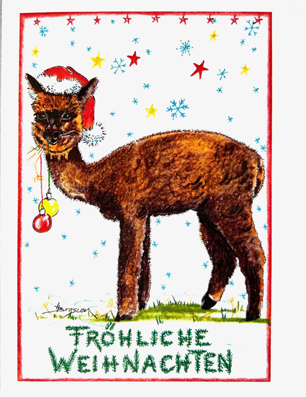 Fröhliche Weihnachten - Alpaka Grußkarte von Heidemarie Brosien